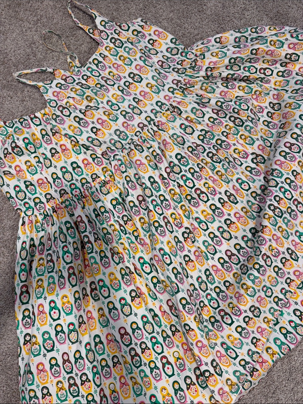 TATYANA…White Multicolor Matryoshka Print Sundress
